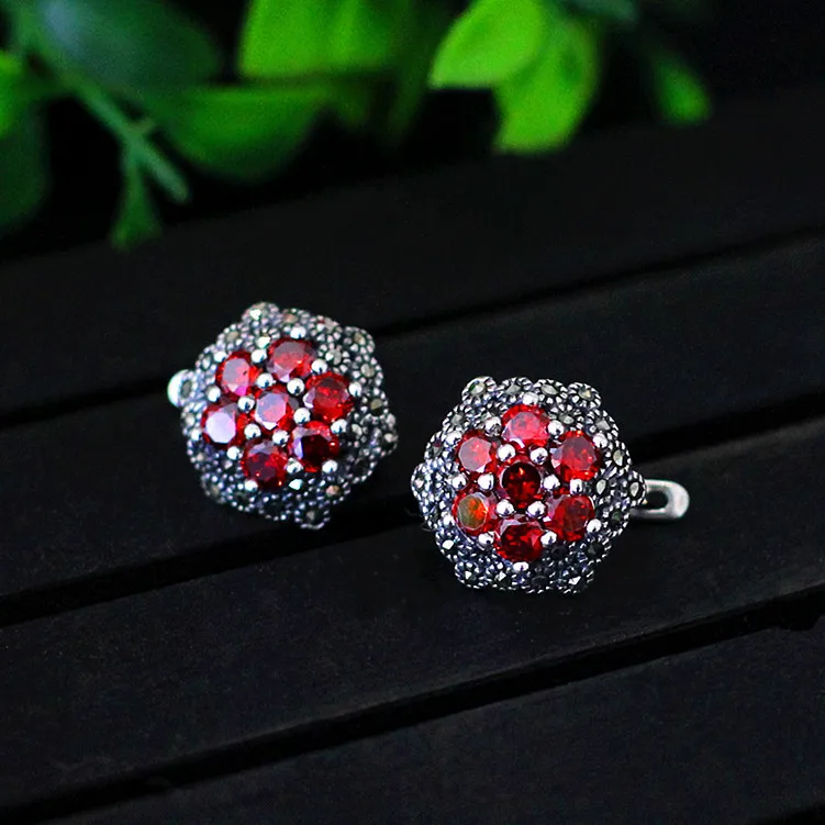 

S925 Sterling Silver Jewelry Wholesale Red Garnet Female Ear Clip Free Shipping