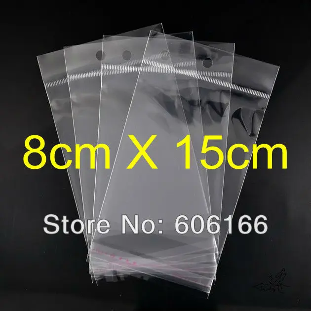 

Wholesale 400pcs/lot 8x15 cm Hanging Hole Clear Self Adhesive Seal Poly OPP Bag Plastic Packaging Bags
