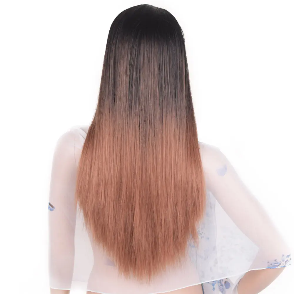 ombre light brown Feilimei Ombre Grey Wig Синтетическое японское волокно 60см 280г Длинные прямые штаны Черные серые парики для женщин Наращивание волос - Цвет: ombre light brown