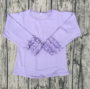 

wholesale children clothing usa O Neck Casual Blank Cotton T Shirts Bulk winter long Sleeves Icing Ruffle shirts wholesale