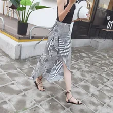 Летняя новая юбка с высокой талией в стиле ретро с асимметричным геометрическим принтом и разрезом, цельная шифоновая юбка для женщин