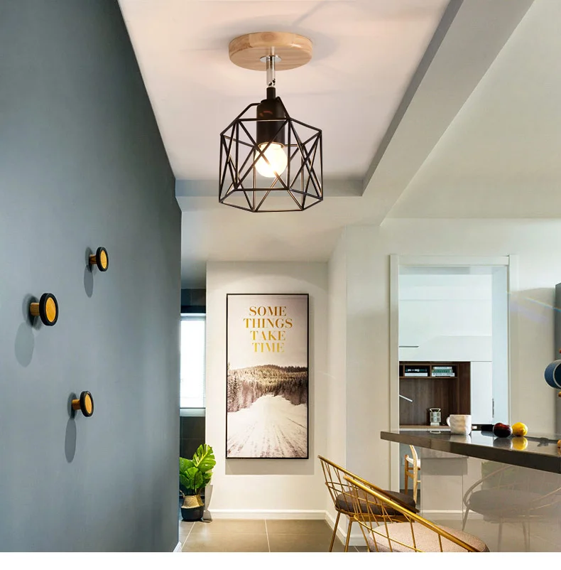 Современный светодиодный для помещений потолочный светильник скандинавский деревянный железный сетчатая лампа коридор прихожая спальня кухня домашний декор Lampra