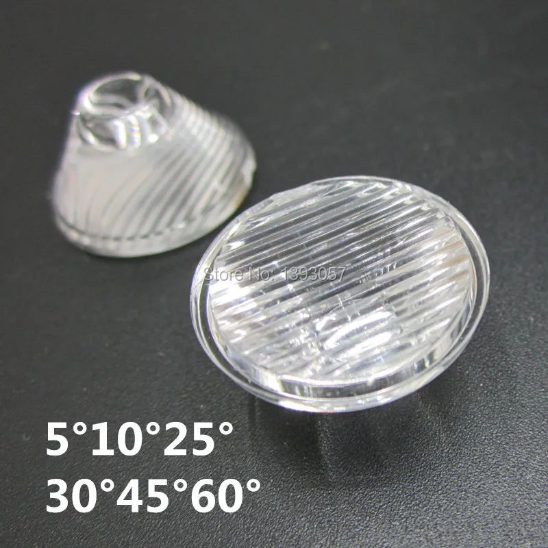 

20pcs 1w 3w stripe LED lens, 20mm diameter optical pmma high power condensing led lenses 5/10/25/30/45/60 degree for LED Light