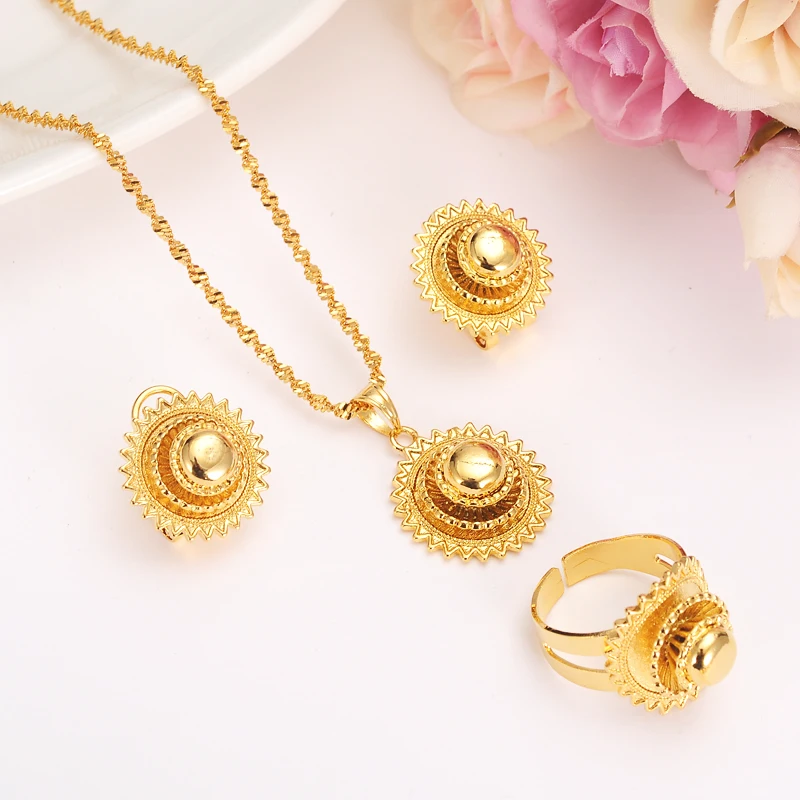 Комплект в африканском стиле Habesha ожерелье/серьги золотого цвета ювелирные