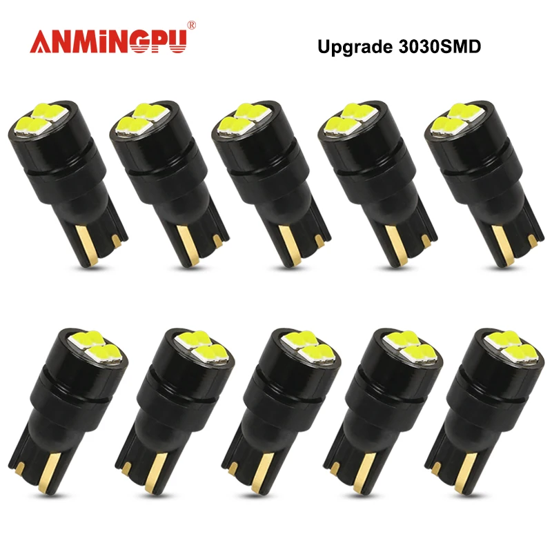 ANMINGPU T10 Led 10pcs Signal Lamp T10 Led W5W Canbus 3030 SMD 168 194 for Auto Interior Wedge Clearance Reading lamp 12V White