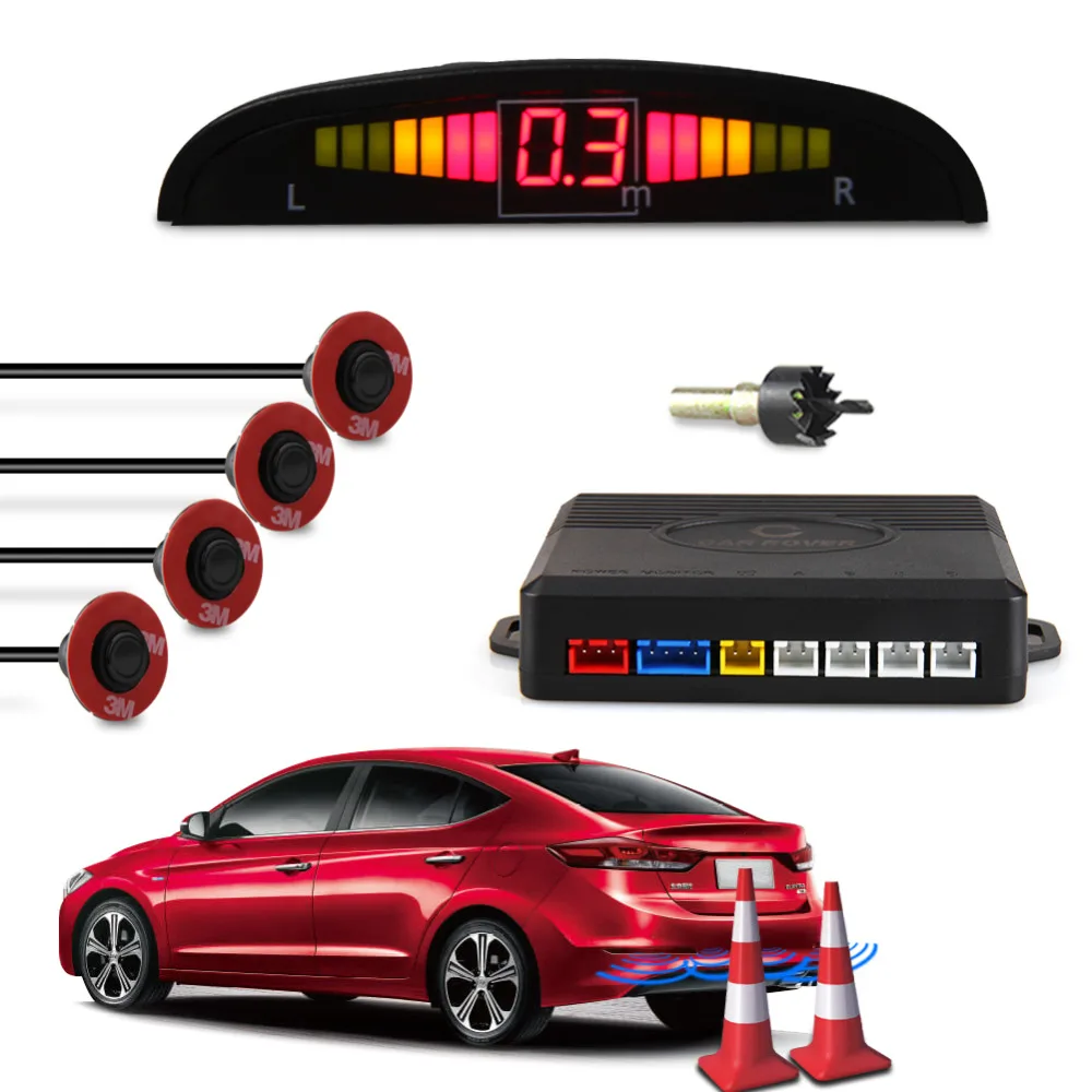 Car LED Parking Sensor Kit 4 13mm Flat Adjustable Sensor 12v Car