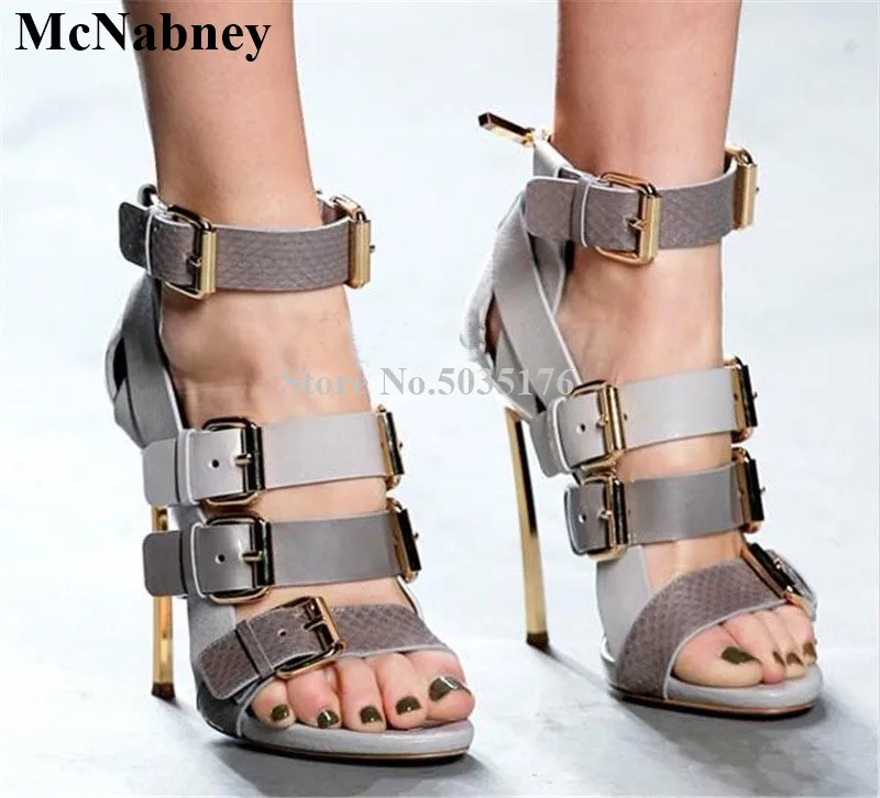 

Leisure New Summer Solid Zipper Ankle Strap Buckle Ladies Shoes Peep Toe Women Sandals Stiletto Heel Cover Heel Women Shoes