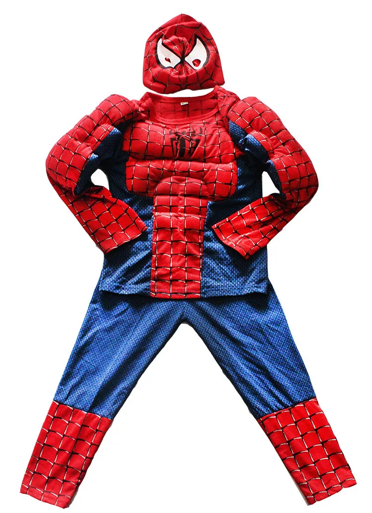 Комплекты костюмов Человека-паука на Хэллоуин для мальчиков маскарадная одежда костюм Человека-паука с мышцами детская одежда для вечеринок