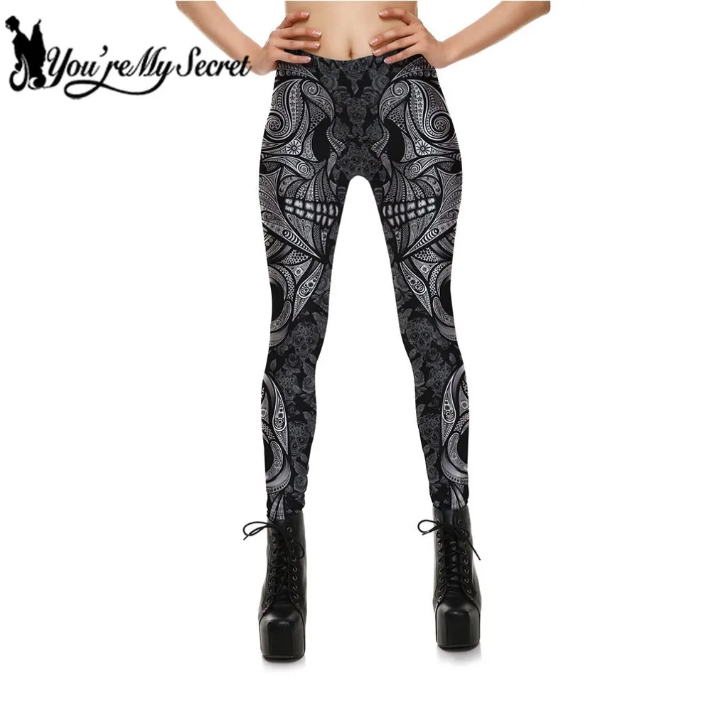 

[You're My Secret] 2019 Trending Product Skull Line Black Legins QMilch Fabric Women's Leggings High Quality Sexy Ankle Pant