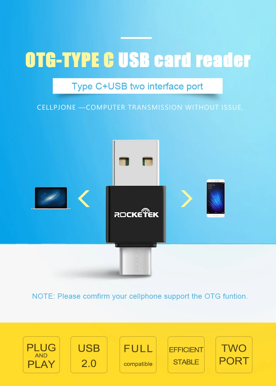 Rocketek type-c usb 2,0 otg телефон Тип c устройство чтения карт памяти Адаптер для micro SD/TF ПК компьютер аксессуары для ноутбуков