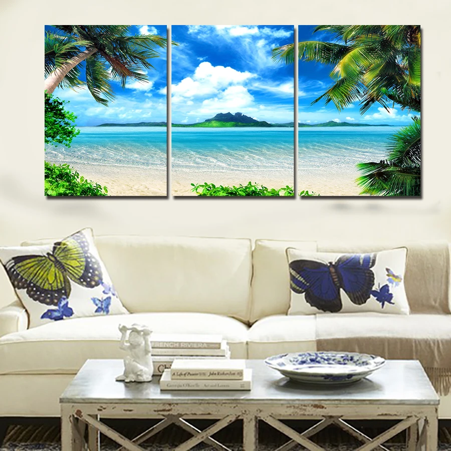 3 Pieces of modern printing sea wave canvas painting the waterfront wall art picture living room background (Unframed)\J0114