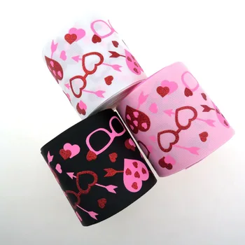 

3inch valentinne day ribbon , ink print and red heart glitter printed with grosgrain ribbon , 100 yards , shipping free
