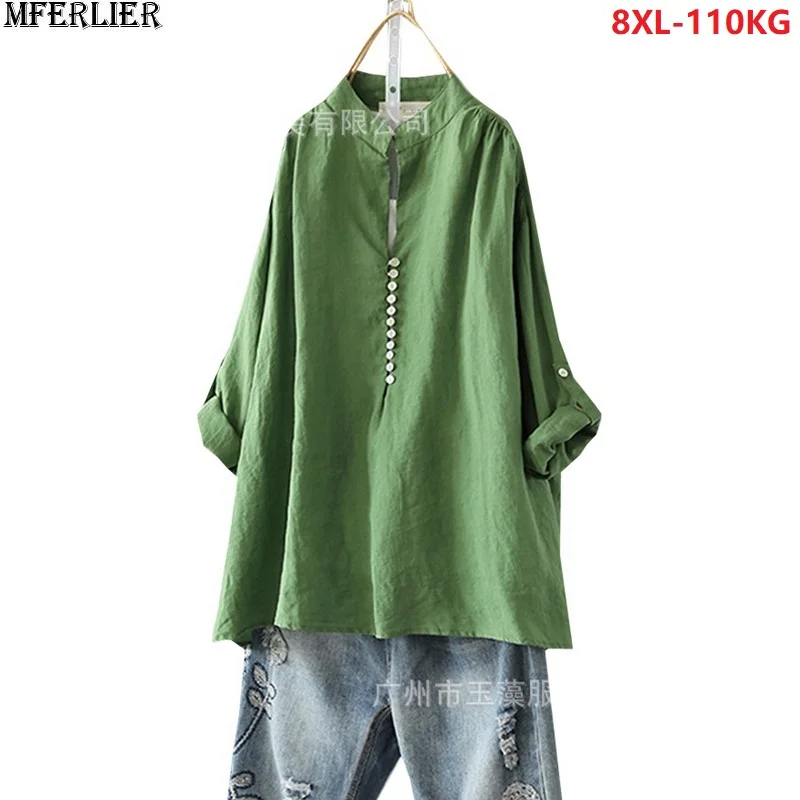 

summer women casual shirt long sleeve autumn plus size big 6XL 7XL 8XL loose green navy blue shirts pink Female blouse 48 50 52
