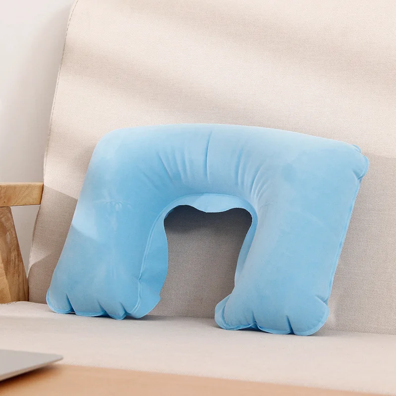 U Shaped Blue Pillows Inflatable Neck Air Cushion Neck Travel Pillow Comfortable Business Trip