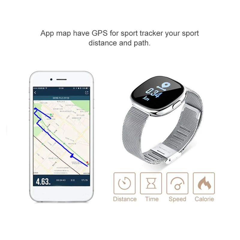 C2 Touch-screen Screen Smart Watch - Waterproof Super Long Time Standby Sport Bracelet with GPS,Bluetooth and Heart Rate Monit