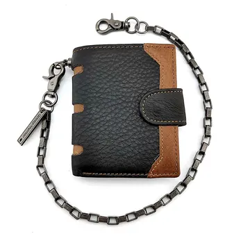 

Mens Many Room for Card Clasp Leather Wallet with Link Biker Chain