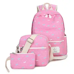 3 шт./компл. Печать на холсте школьный рюкзак для девочек школьные сумки детский рюкзак для девочек школьные сумка дорожная сумка студент