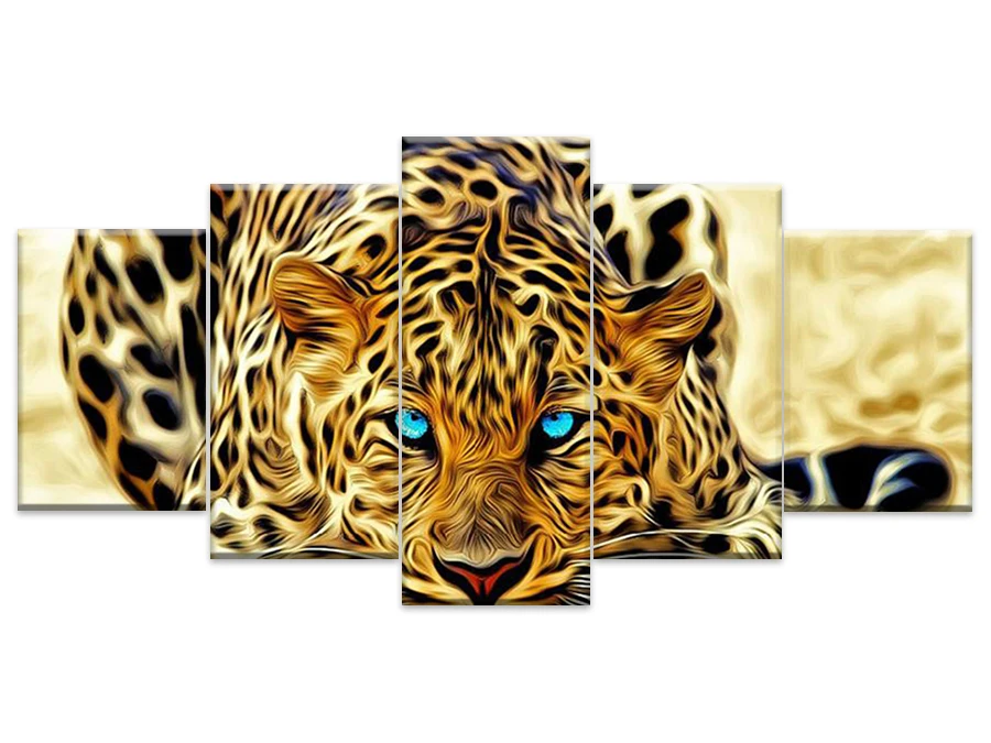 

100% Full 5D Diy Daimond Painting Cross-stitch Leopard Multi-picture Combination Round Rhinestone Painting Embroidery Decor