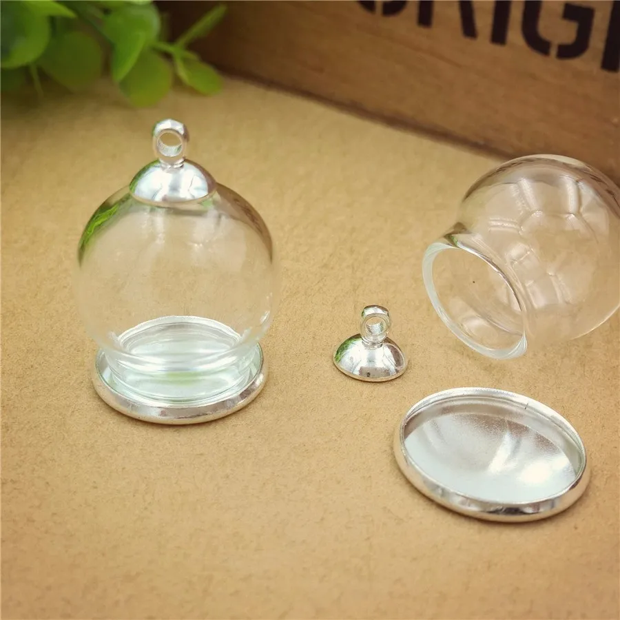 20sets 20mmx15mm clear empty glass globe bottle with 16mm silver base