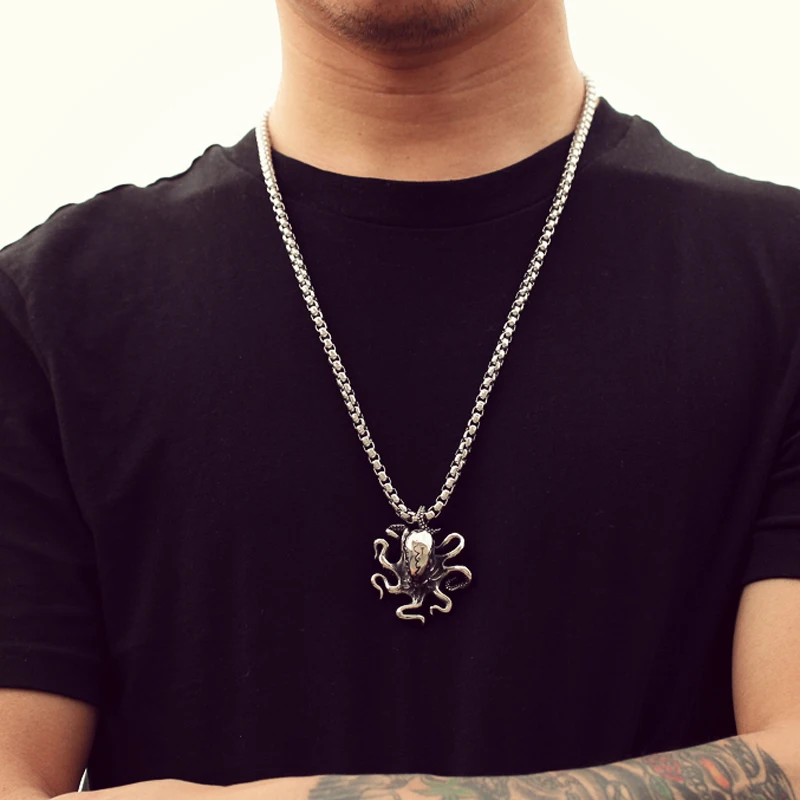 Мужское ожерелье, титановая цепочка из нержавеющей стали, ожерелье с подвеской в виде осьминога в стиле панк, мужские вечерние аксессуары