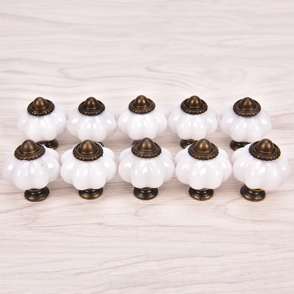 

10pcs Pull Knob White Vintage Furniture Handle Pumpkin Door Knobs Cabinet Handles Furniture Drawer Cupboard Kitchen Pull Handle