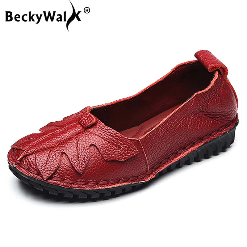 

BeckyWalk Handmade Soft Comfortable Women Flats Shoes Autumn Genuine Leather Shoes Women Butterfly Casual Loafers Shoes WSH2951