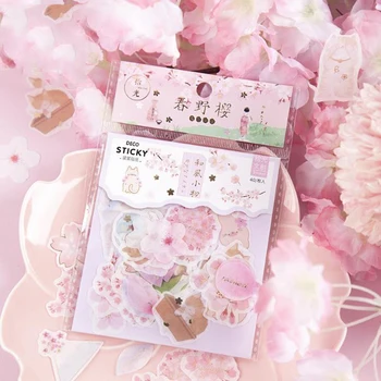 

40 Pcs/pack Lovely Pink Cherry Blossoms Sakura Gilding Stickers Decoration Diary Scrapbooking Label Sticker Korean Stationery