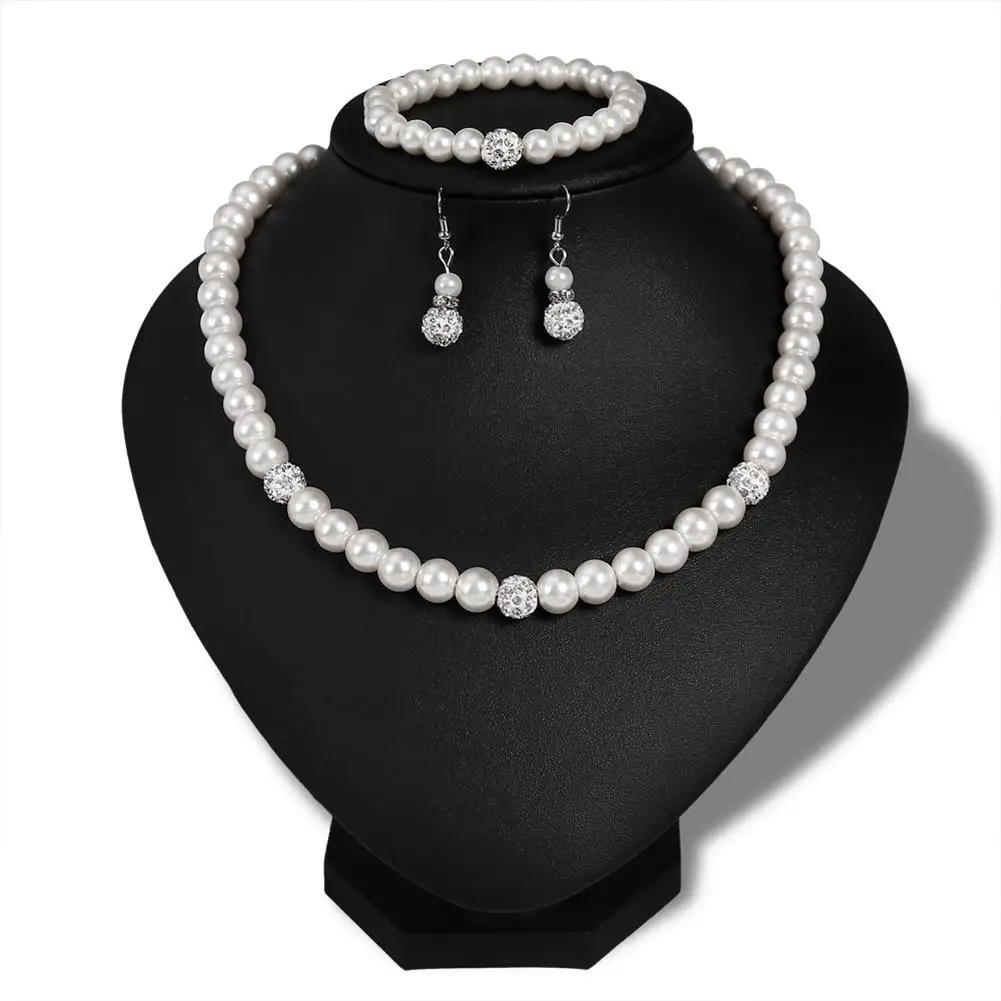 

Women Bridal Wedding Imitation Pearl Rhinestone Earrings Bracelet Necklace Set hot