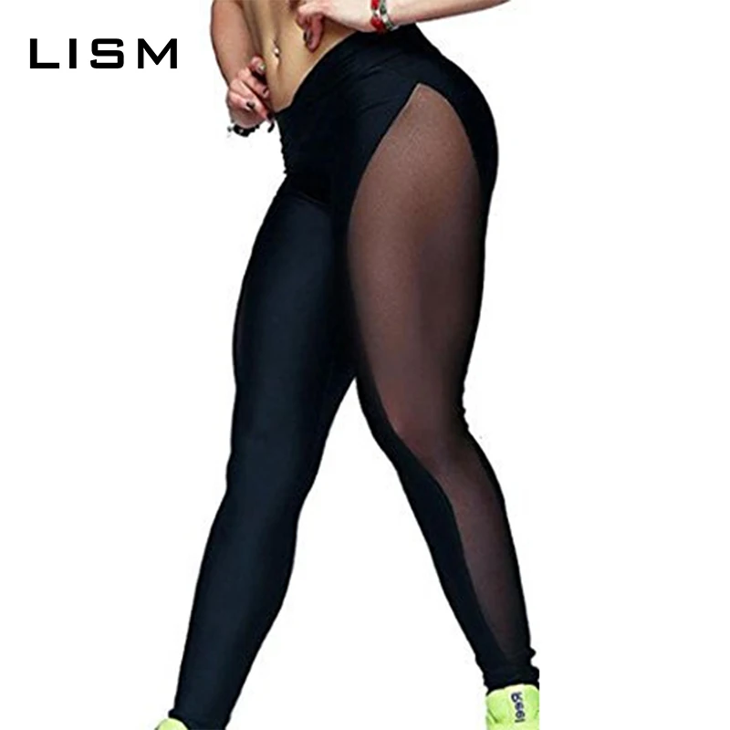 Transparent Mesh Patchwork Sports Leggings Women Fitness