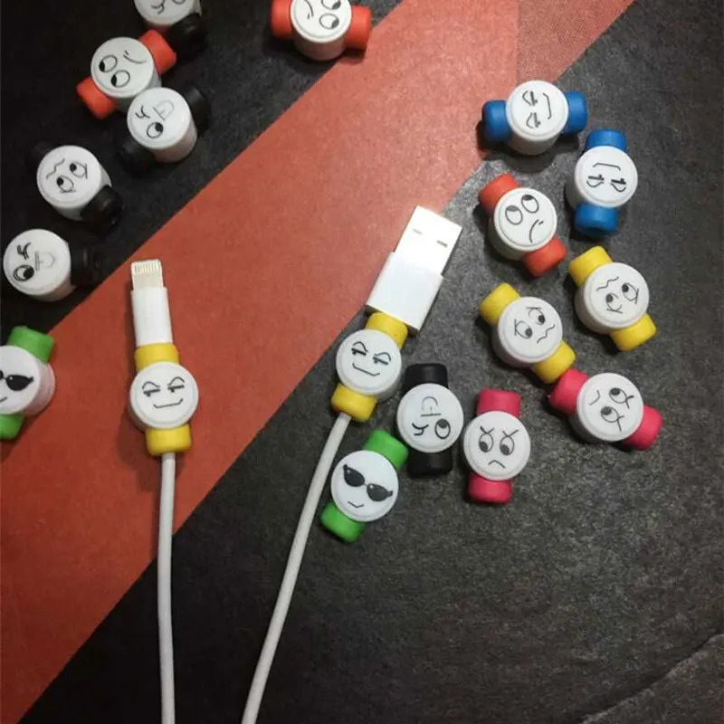 20 шт./лот Симпатичные выражение лица USB Зарядное устройство Кабель Протектор Красочные Наушники данных USB кабель чехол для iPhone Samsung HTC