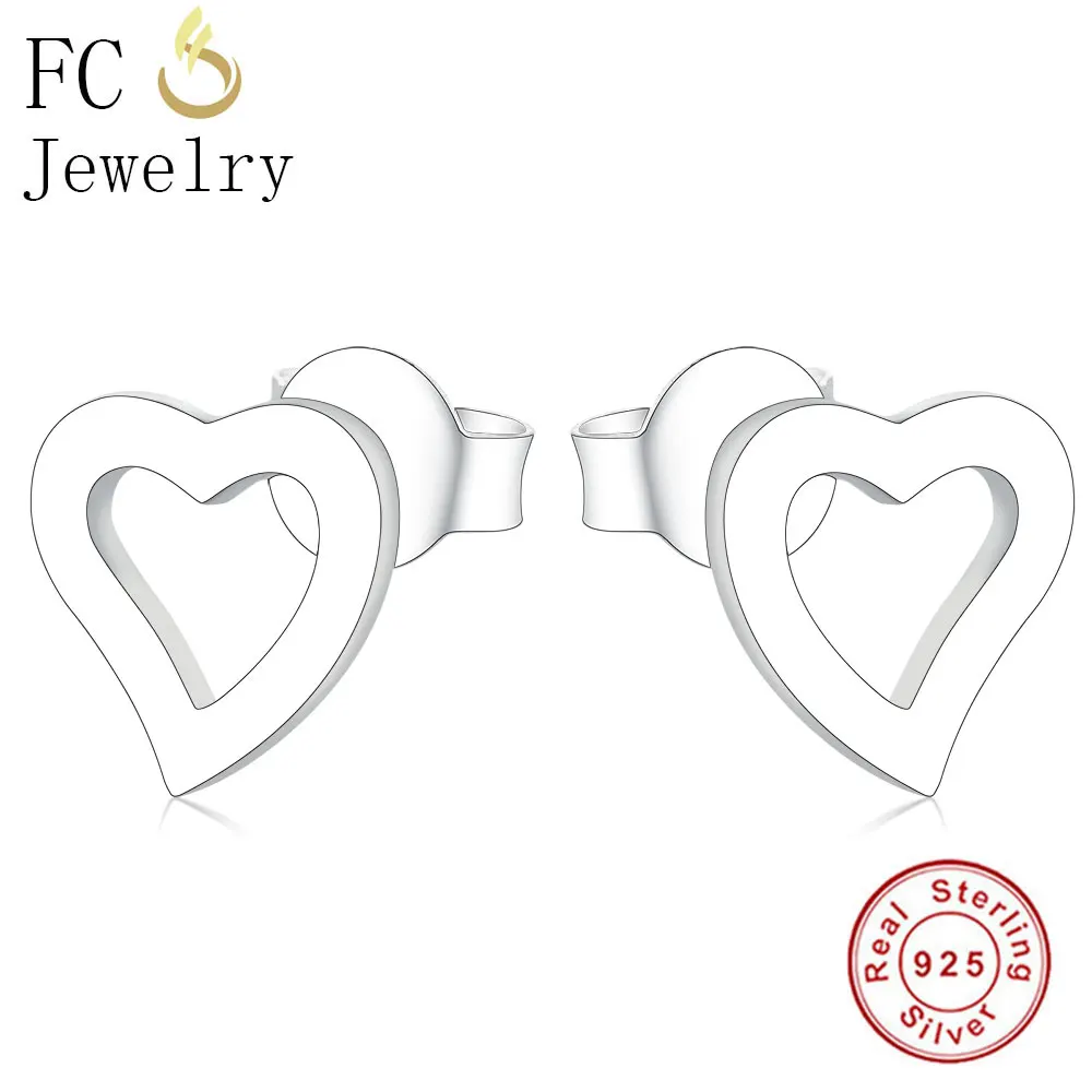 

FC Jewelry Real 925 Sterling Silver Simple Minimalist Statement Love Heart For Women Girl Child Stud Earrings Brinco Oorbellen