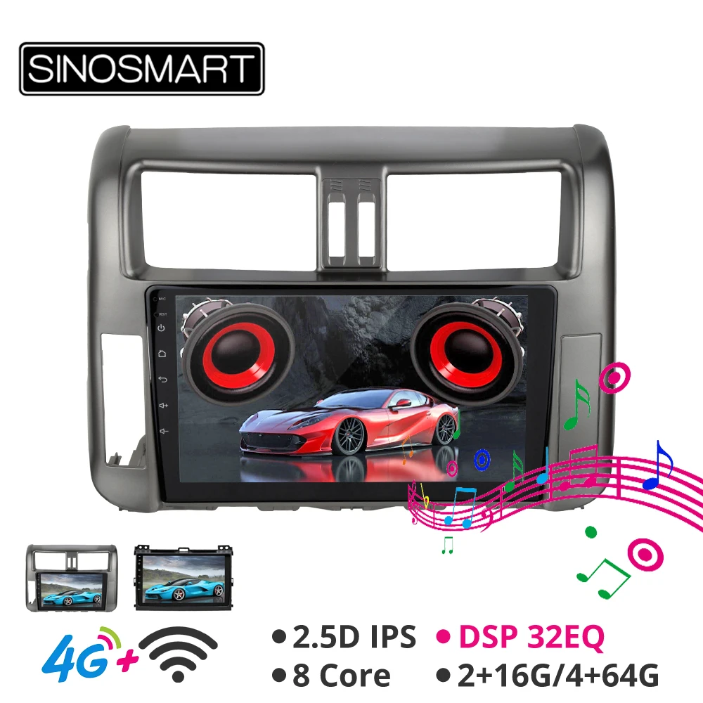 Best Sinosmart Android 8.1 Car for Toyota Prado 2004-2013 GPS Navigation Radio 2din 2.5D IPS/QLED Screen 16