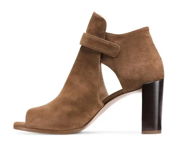 

Woman black/brown peep toe high heel ankle boots Summer open toe chunky heel short boots for ladies Woman ankle boots