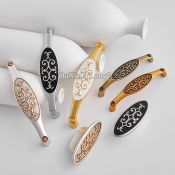 

2PCS European Exquisite Carved Kitchen Cabinet Door Pulls Handles Cupboard Wardrobe Drawer Wine Cabinet Pulls Handles and Knobs