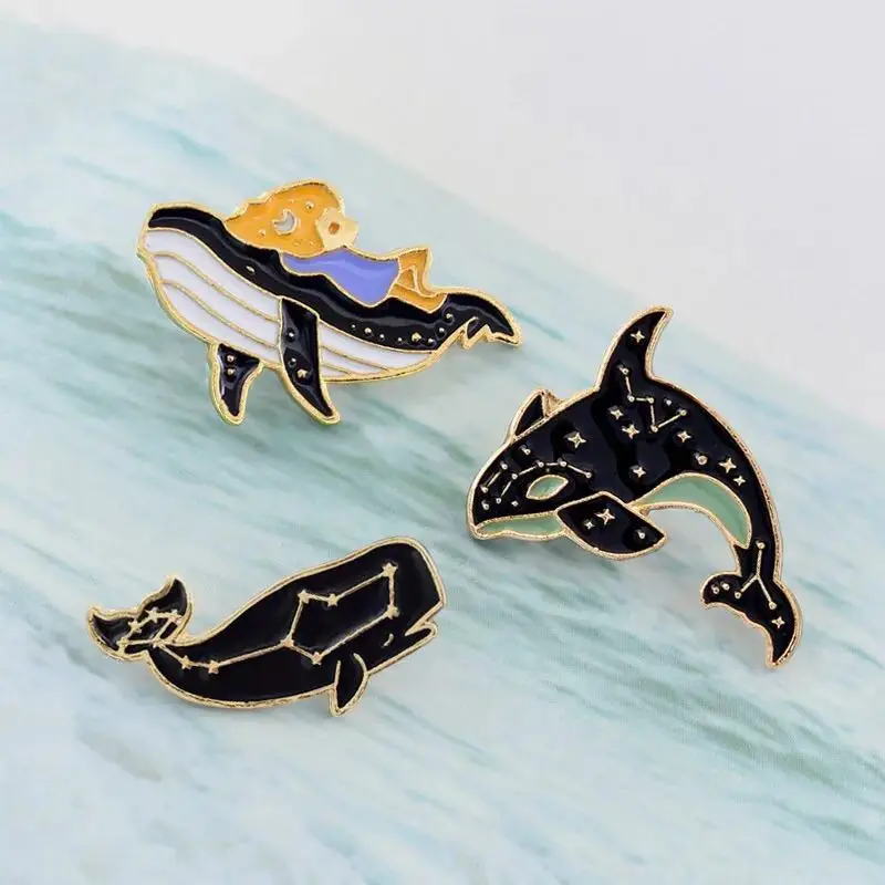 

Personality Cartoon Brooch Fashion Cute Dolphin Whale Enamel pin Ladies Dress Lapel Badge Alloy pin Bag Jewelry Gift