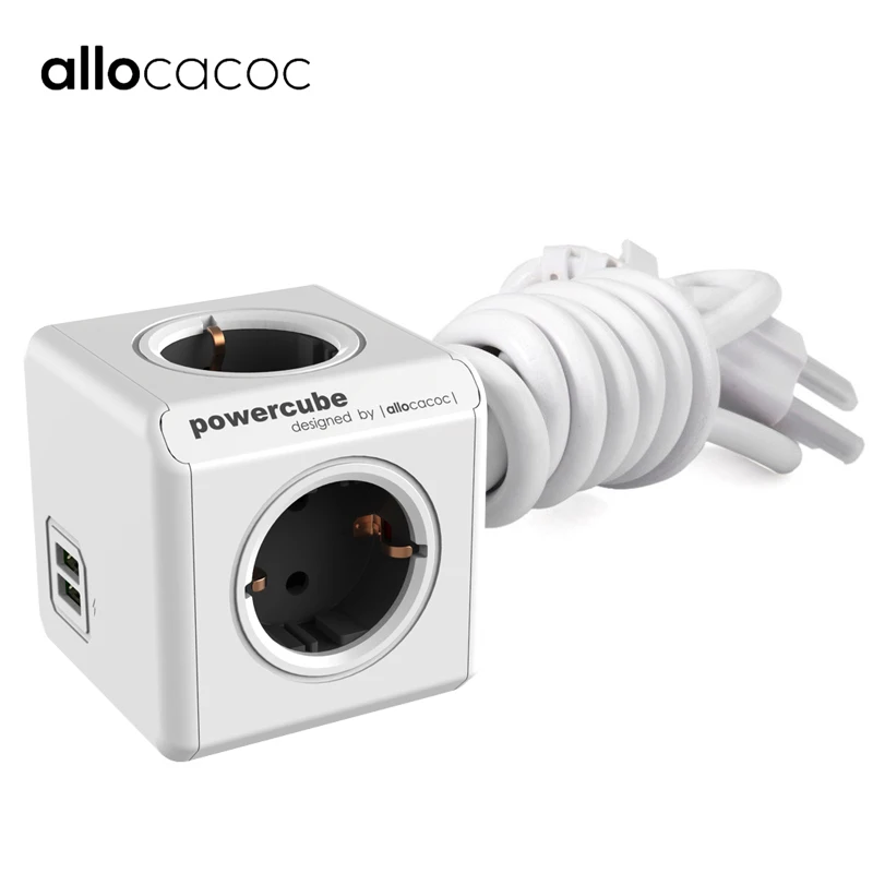 Allocacoc Расширенный разъем питания DE Plug 4 розетки двойной USB адаптер с 150 см/300 см удлинитель кабеля