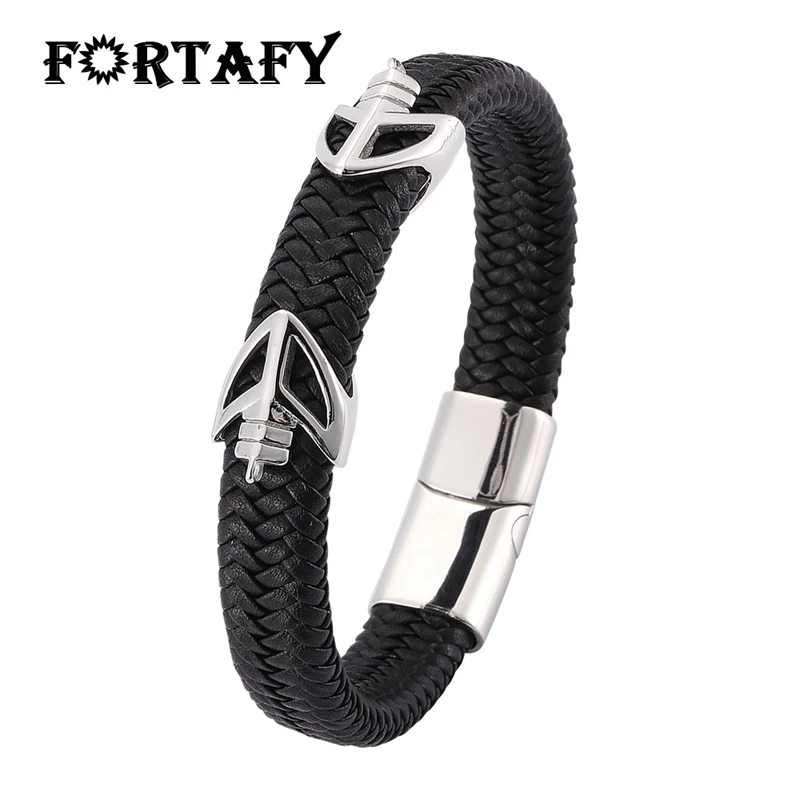 

Trendy Mens Leather Bracelets Stainless Steel Magnetic Clasp Vintage Leather Bangles for Man Simple Punk Jewelry Men Gift PS0093