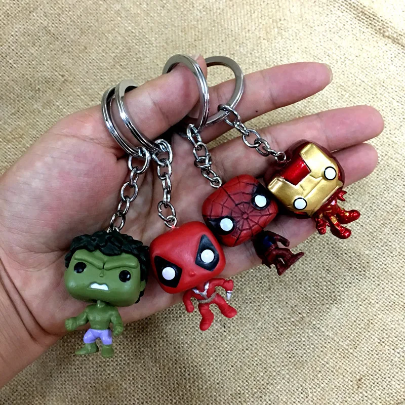 

4pcs Per Lot Marvel Superhero Pop Keychains Cute 3d Spiderman Hulk Key Chains Deadpool Iron Man Keychains For Car Key Drop Ship