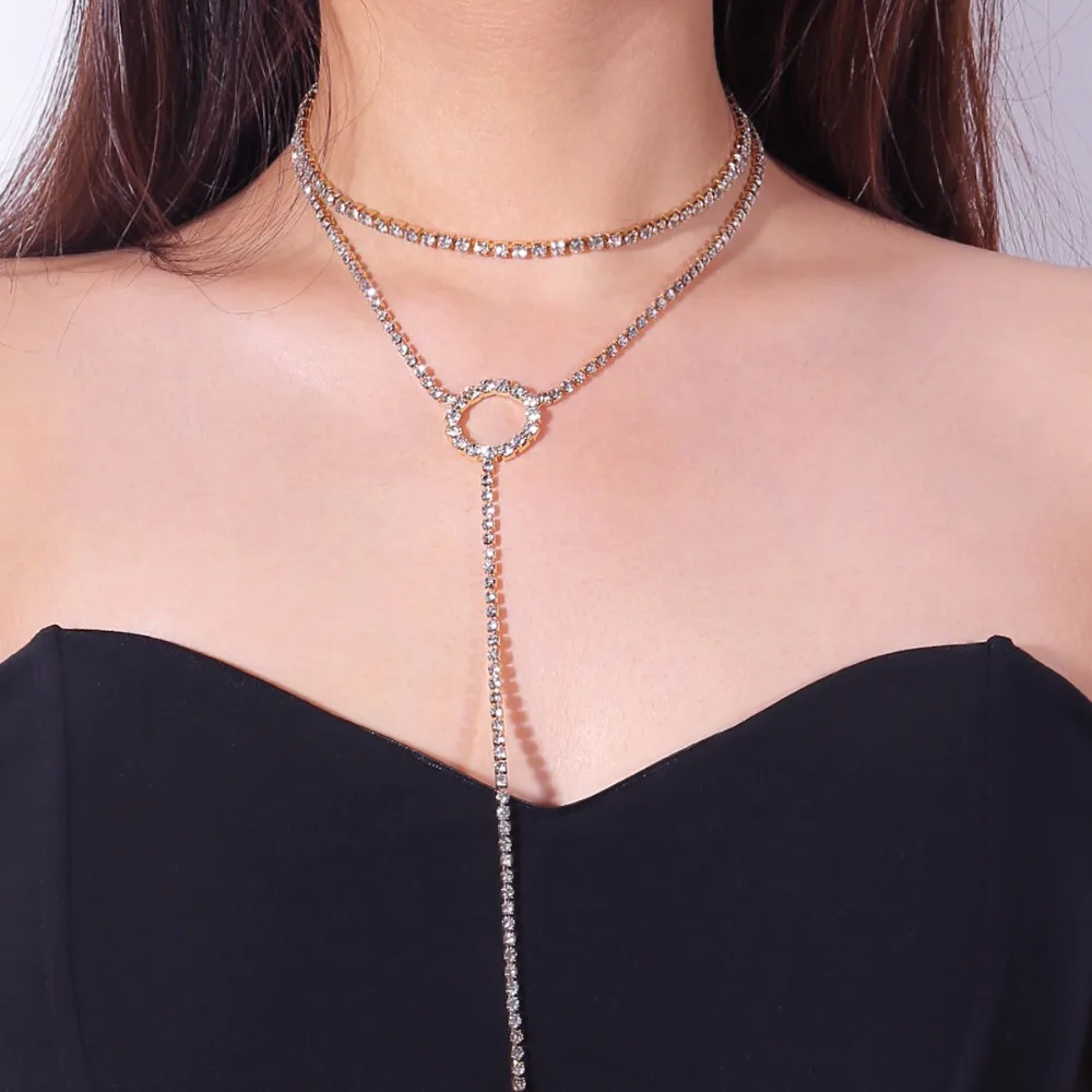 rhinestone pendant necklace women collier sautoir long statement