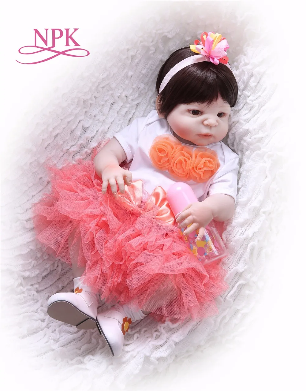 

NPK 23inch 57cm bebes Reborn Baby Dolls full Silicone Reborn Bebe Doll Vinyl Toys gifts cute gift For Girls and boys pink heart