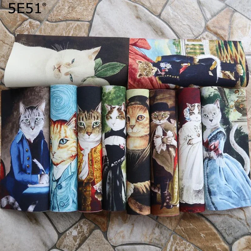 

Handmade cloth DIY thick cotton canvas fabric / hand dyed patchwork cloth digital printing etro cat series