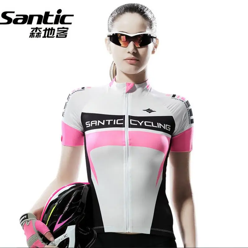 

Santic Women Breathable Reflective Cycling Jersey Summer Short Sleeve MTB Road Bicycle BikeApparel Clothing Shirt T-shirt