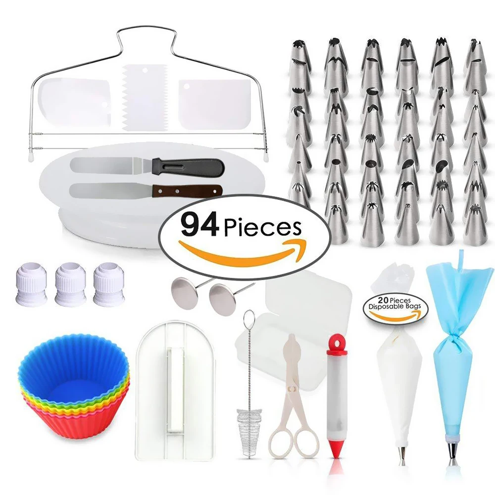 

IVYSHION 94pcs Cake Decorating Tools Pastry Nozzles Turntable Piping Tip Set Cake Fondant Baking Tools Accessories 2019 NEW