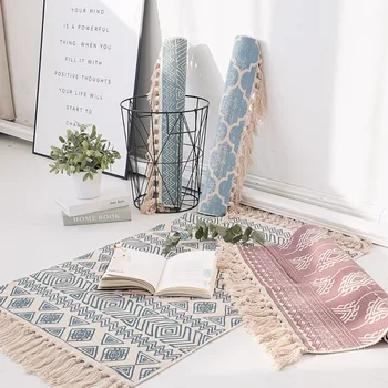 

Kilim blue 100% cotton Living room Carpet geometric Indian Rug striped Modern Mat contemporary design Nordic style