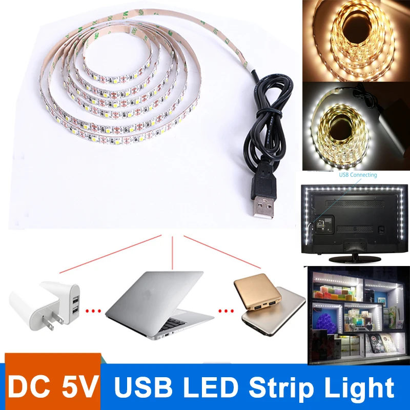 

5V USB Cable LED Strip Light 1M 2M 3M 4M 5M SMD 2835 Strip Light White/Warm White TV Desktop PC Screen Backlight & Bias lighting