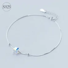 1 шт. квадратный куб из стерлингового серебра 925 пробы с кристаллами и шаровой цепочкой, ножной браслет, регулируемый LS178