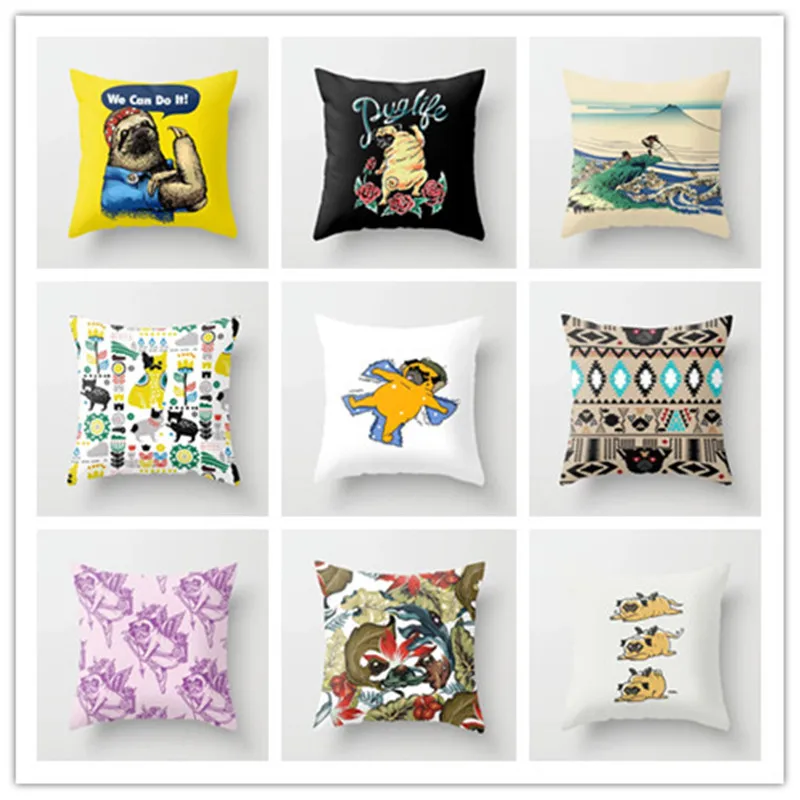 Dogs Cushion Cover Polyester Pillow Case Tropical Vintage Chair for Sofa Throw Pillows 45*45cm | Дом и сад