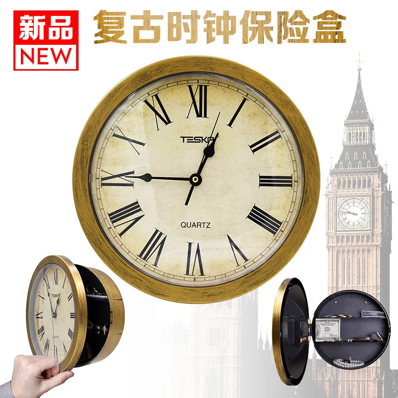 Secret Safe Box Wall Clock Safe Box Wall-Mounted Hanging Key Cash Money Jewelry Storage Security Box Home Decor