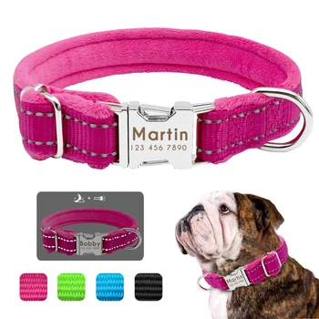 Personalzied-Collar con etiqueta para Perro, Collar con grabado personalizado de nailon acolchado para cachorro, Pitbull, para perros pequeños, medianos y grandes