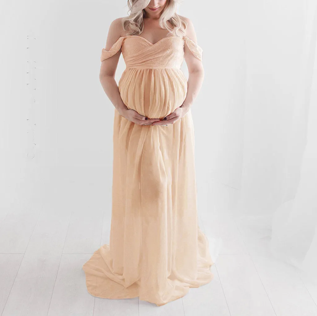 Vetement femme, женские платья с открытыми плечами для беременных, платья для фотосессии, сексуальное Плиссированное длинное платье макси для кормящих
